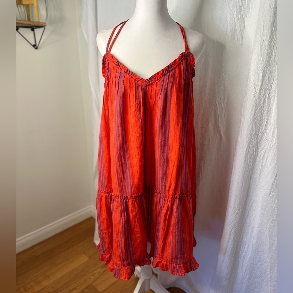 Universal Thread Red Purple Criss Cross Straps Pockets Mini Dress Size Large